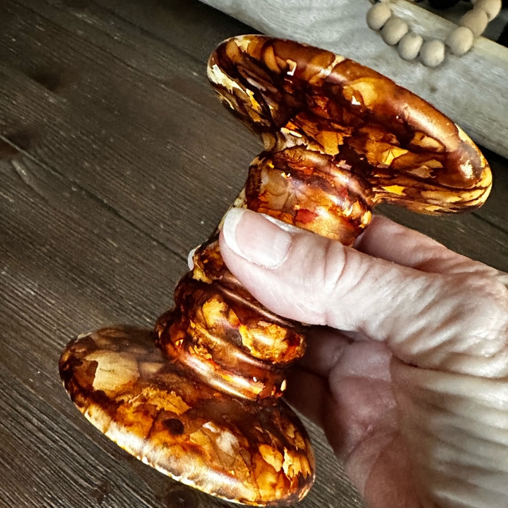 Hand crafted rustic Marble look ceramic Candle Holder shades of Brown - Picture 6 of 9